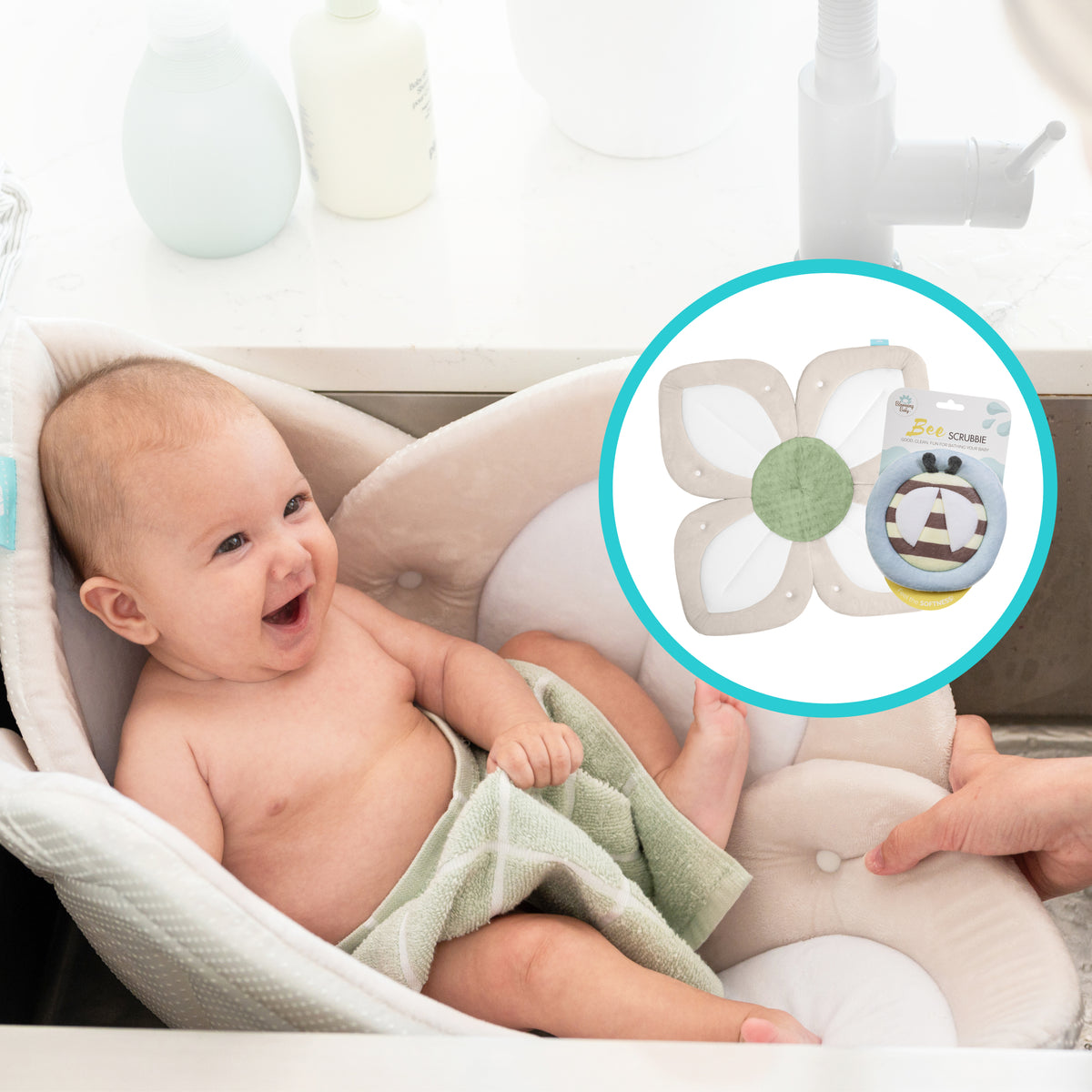 Olive Lotus Baby Bath Seat + FREE Bee Scrubbie